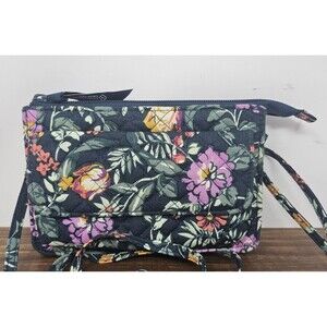 Vera Bradley Womens Cotton Wallet Crossbody Purse RFID Fresh Cut Floral Green
